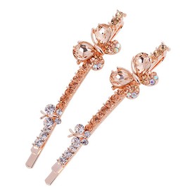 Ruihfas 1 Pair Fashion Women Girls Crystal Rhinestone Hairpins Double Butterfly Design Hair Pins Clips Barrettes Headdress (Champagne)