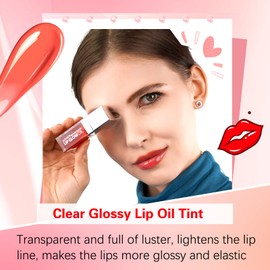 Uocasi Plumping Lip Oil, Hydrating Lip Gloss Tinted Lip Balm Transparent Lip Care, Big Brush Head Glitter Shine, Long Lasting Nourishing Non-sticky Fresh Texture (#4 Cherry)