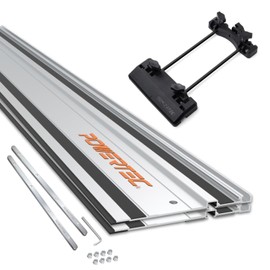POWERTEC 110" Track Saw Guide Rail Kit and Router Guide for Makita and Festool Compact Router and Plunge Router, Includes 2PK 55" Guide Rails and Connectors (72079)