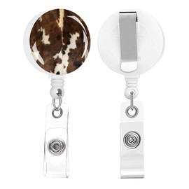 Badge Reels Retractable,Id Badge Holders Retractable,Badge Clips Retractable ID Card Holder for Teacher, Student, Office Worker(Western Cowhide)