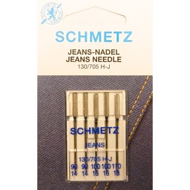 Schmetz Jeans / Denim Sewing Machine Needles Assortment, Flat Shank, 130/705 H-J, Thickness Size 90/14, 100/16 & 110/18