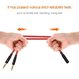 Headphone 3.5mm Splitter Mic/Audio Cable for Computer, Maeline Headset 3.5mm Female to 2 Dual Male Microphone Audio Stereo Jack Earphones Port to Gaming Speaker PC Adapter, Red