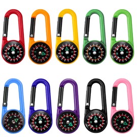 Pack of 10 Children's Compass Keyrings with Mini Carabiner, Colourful Mini Compass for Outdoor Camping and Hiking, Give Aways Children's Birthday Party