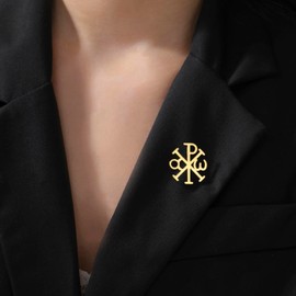 Amaxer Chi Rho Alpha Omega Symbol Religious Brooches Pin Backpack Badge Hat Bag Decoration Accessories (Gold)