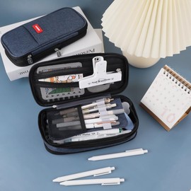 iSuperb Large Capacity Pencil Case Zipper Pen Pouch Bag Canvas Stationery Organizers Storage with Compartment Double Zipper Makeup Bag for Girls Boys