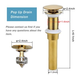 Rockgoya Bathroom Sink Drain, Gold Drain Stopper Bathroom Sink Without Overflow,Pop Up Drain Assembly With Detachable Strainer Basket,Built-In Anti-Clogging Strainer,Stainless Steel