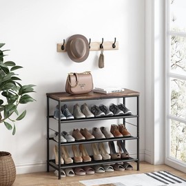 LINZINAR Shoe Rack 4 / 5 / 6 Tier Metal Storage Rack, Can Hold 16~24 Pairs of Shoes, with Industrial MDF Board and Layer Cloth, Can Place Potted Plants, Bags, Keys Organizer Design - Color: 5 Tier