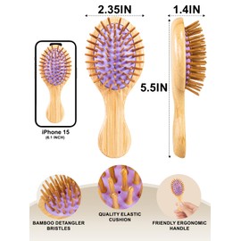 Mini Hair Brush, Sofmild Bamboo Detangling Travel Hair Brush for Women Girls Kids Wet Dry Curly All Hair Types, Mini Small Detangler Brush for Purse, Car, Travel Bag Essentials