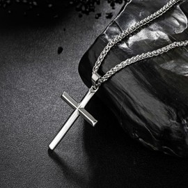 Cross Necklace for Men, Speroto Silver Mens Necklace with Cross Pendant and Wheat Chain, Cross Necklace Simple Jewelry Gift for Men Women Wheat Chain (silver, 20.00)