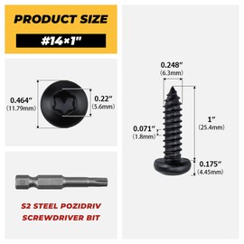 50-Pack #14 x 1 Torx Pan Head Sheet Metal Screws Black Coated, Stainless Steel 304 (18/8), Secure Drive, Torx Bit Included