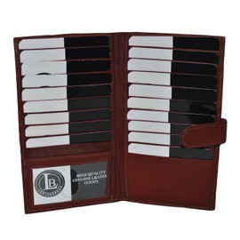 Leatherboss Genuine Leather Slim Checkbook Cover Bifold Card Holder Organizer for men women, Brown