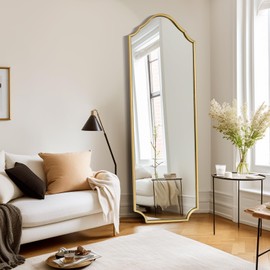 WallBeyond Arched Full Length Mirror Wall Mounted, Gold Metal Frame Floor Length Mirror, 65"x22" Full Body Mirror for Bedroom, Living Room, Hanging or Leaning Against Wall Full Size Mirror