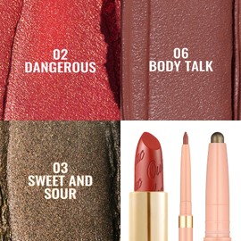 Oulac Lip & Eye Makeup Set 3PCS Included Shimmer Lipstick, Lipliner, Eyeshadow, Gift Lipstick for Women, 02+03+06