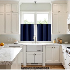 MIULEE Short Curtains for Windows - Navy Blue Blackout Half Window Curtains Thermal Insulated Privacy Drapes for Kitchen Bedroom Bathroom Grommet Top Small Basement Tiers W40 x L36 Inch 2 Panels