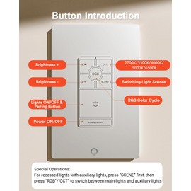 Lumary Dimmer Light Switch (Only Support Lumary Recessed Lighting), 120V 10A Wall Switch for Brightness/RGB/CCT/Scenes Adjustment, Neutral Wire Required, Only Single Pole