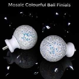 2 Pack White Curtain Rods for Windows 18 to 45 Inch,1 Inch Adjustable Heavy Duty Decorative Mosaic Colourful Ball Curtain Rod,Telescoping Window Rod for Bedroom,White Drapery Rods 18-45"