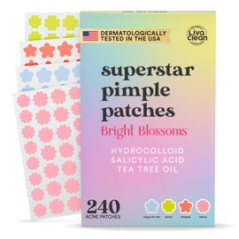 LivaClean Parches Faciales Para Granos (240 Unidades) Con Ácido Salicílico Y Árbol De Té. Parches Hidrocoloides Con Forma De Flor Para El Acné....    
