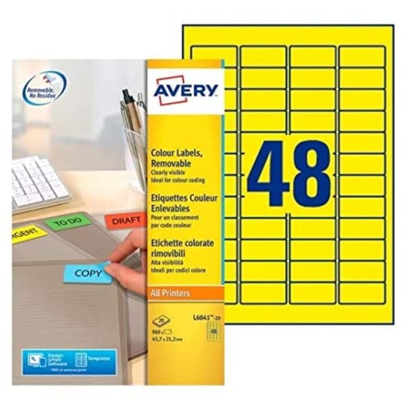 Avery L6041-20 Colored Mini Labels Removable