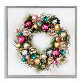 Stupell Industries Festive Ornamental Wreath Minimal Christmas Charm, Design by Ziwei Li Gray Framed Wall Art, 24x24, White