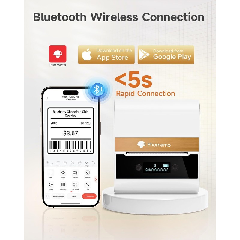 Phomemo Label Printer -M260 Address Label Maker Machine with Tapes,Bluetooth