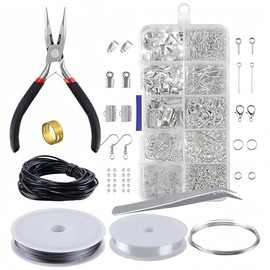 THJOPOKEEL Kit de Bisutería para Hacer Aretes, Joyas, Bisutería Material para Hacer Joyería de Herramientas, Kit de Suministros Herramientas para Hacer o Reparar Joyas Plata