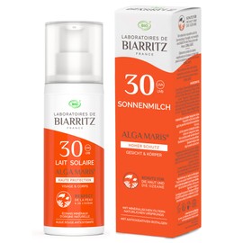 Laboratoires de Biarritz - Sun Lotion SPF30 ALGA MARIS® with Organic Certificate - Face and Body - Light and Creamy Texture - 100 ml - Made in France