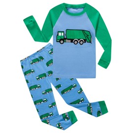 KikizYe Little Boys Garbage Truck Long Sleeve Pajamas 100% Cotton jammies Toddler Size 2T