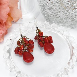 Reconstructed Red Coral Cotton Wax Rope 925 Sterling Silver Hook Dangle Earrings