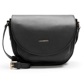 Lazarotti Bologna Women's Leather Shoulder Bag, Adjustable Shoulder Strap & 3 Compartments, Large Crossbody Bag, Shoulder Bag, 27 cm, black