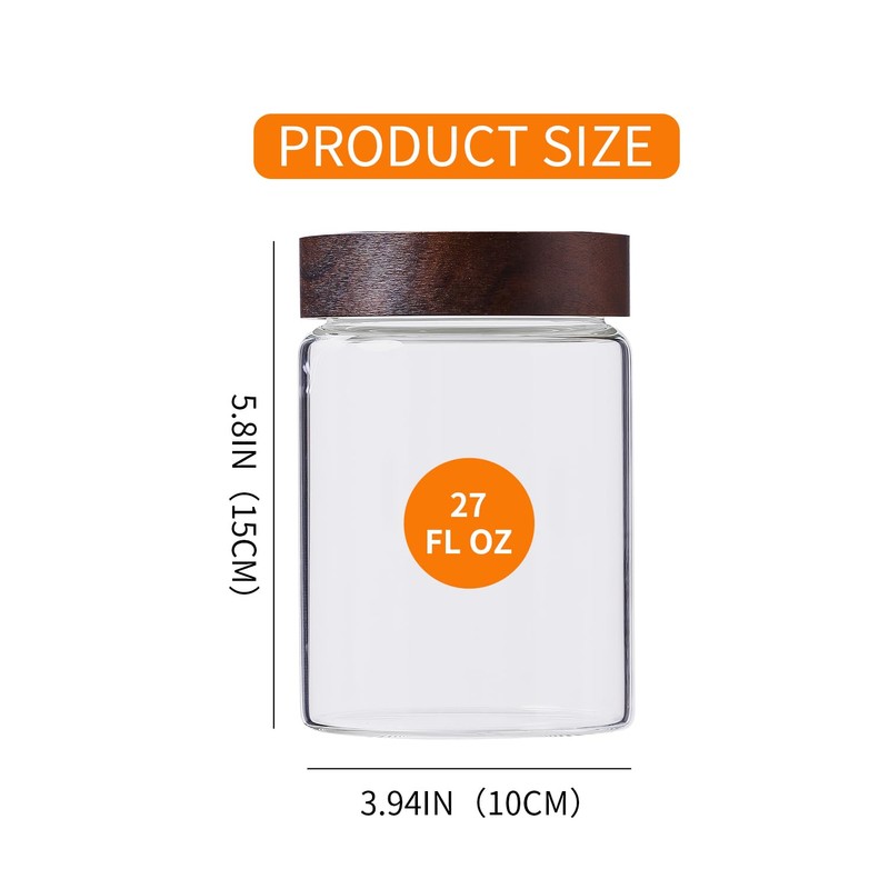 Homtop Glass Jars with Wood Lid 27 Oz 6 Pack,