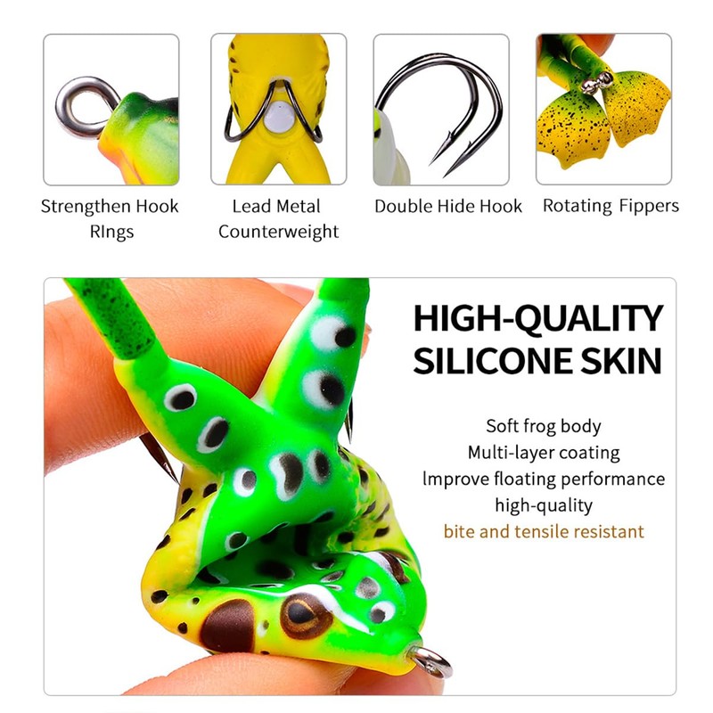 AIMALL 3pcs 3.7in Frog Lure Soft Bait with 360° Rotating