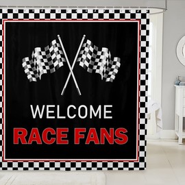 Racing Theme Waterproof Shower Curtains Luxury Heavy Fabric Bathroom Shower Curtain Checkered Flag Hotel Home Dorm Bathtubs Decor Shower Curtain Machine Washable Grommet Curtain 72 x 84 Inch