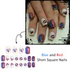 24Pcs 4th of July Press on Nails Short Square Fake