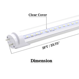 2FT LED Tube Lights, 24" 8W(25W Fluorescent Bulb Replacement) LED Tube Light Fixture, Two Pin G13 Base, 6000K, Works Without Ballast, Dual-Ended Powered, Clear Cover, Pack of 4