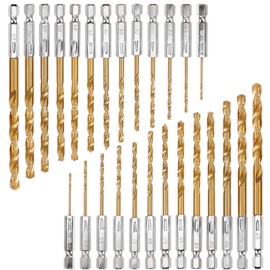 ANBOO Titanium Drill Set, 26-Piece 1.5-6.5 mm Hex Shank Quick Drill Bits, High-Speed Steel Titanium-Coated HSS Drill Set, Quick Change, 1/4 Inch Hex Shank