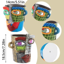 LemonRoad 2 Pcs Abstract Face Pots Head, Unique Decorative Head Planter with Drainage Modern Mexican Pots for Indoor Outdoor Flower Plants Colorful Funny Decor