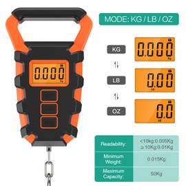 ORIA Fish Scale Digital, Fishing Scale, Fish Scale with Ruler and Fish Gripper, 110lb/50kg Baggage Weighing Scale, Backlit LCD Display (Orange)