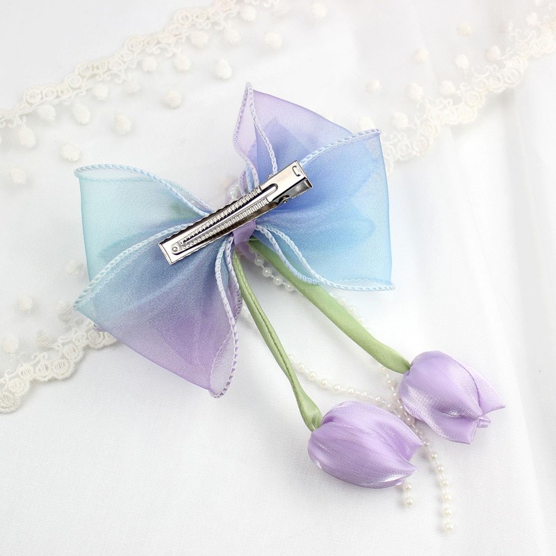 Tulip Flower Hair Bows, Gradient Butterfly Clips, Summer Hair Accessories