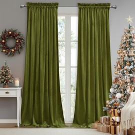StangH Olive Green Velvet Curtains Light Blocking Bedroom Window Drapes Privacy Thermal Insulated Panels for Living Room Christmas Decor, W52 x L84, 2 Panels