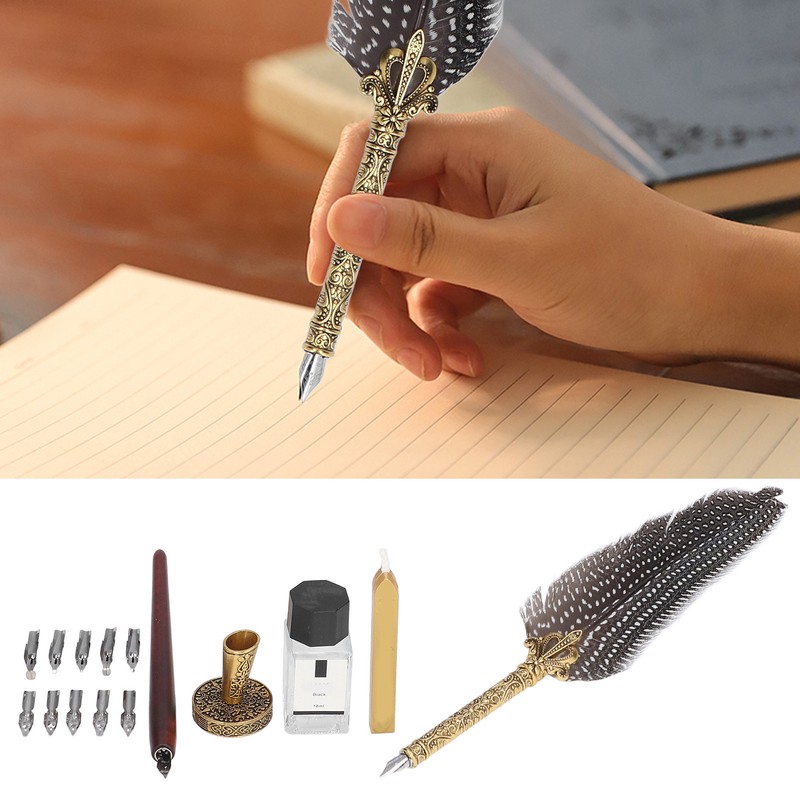 Feather Pen Exquisite Pattern Quaint Texture Comfortable Grip Stainless Steel