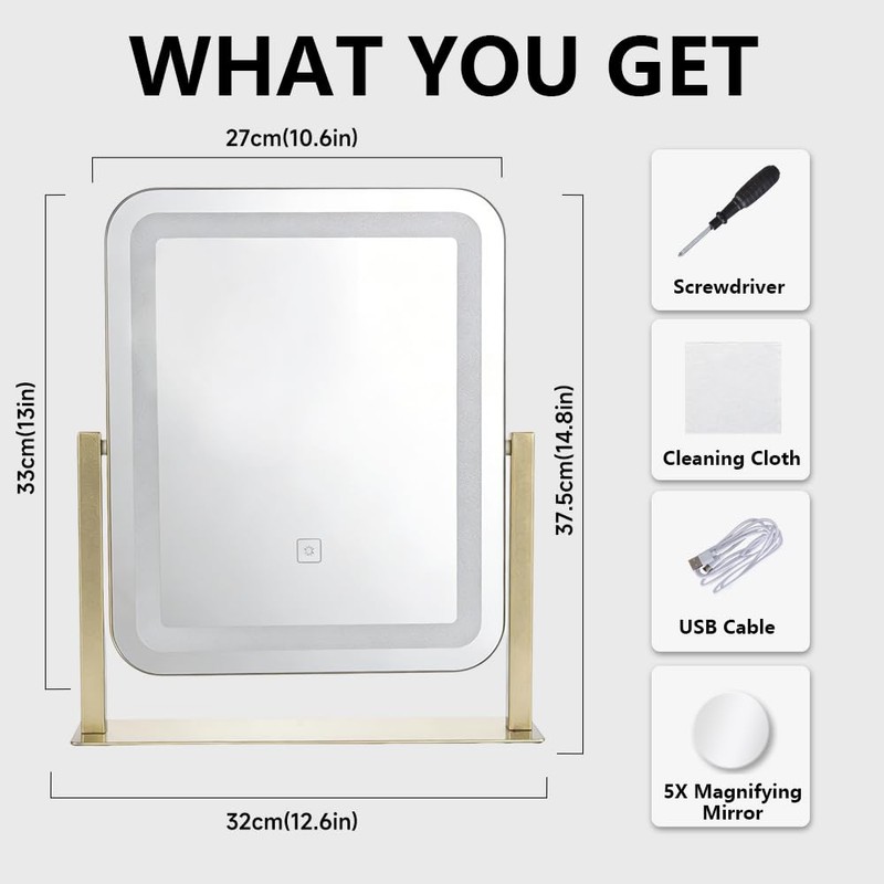 Vanity Mirror with Lights,LED Makeup Mirror,Gold,14.8“x12.6”