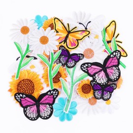 24 Pieces Embroidered Iron on Patch, Sunflowers Butterfly Daisy Sew on Patch Applique for Backpacks, Jeans, Jackets, Shoes, Clothing Accessories DIY