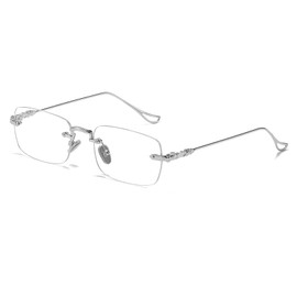 latikaly Rimless Glasses, Clear Glasses, Rimless, Blue Light Cut, Glasses, Square Lens, Rimless, Unisex, No Prescription [Blue Light Prevention]