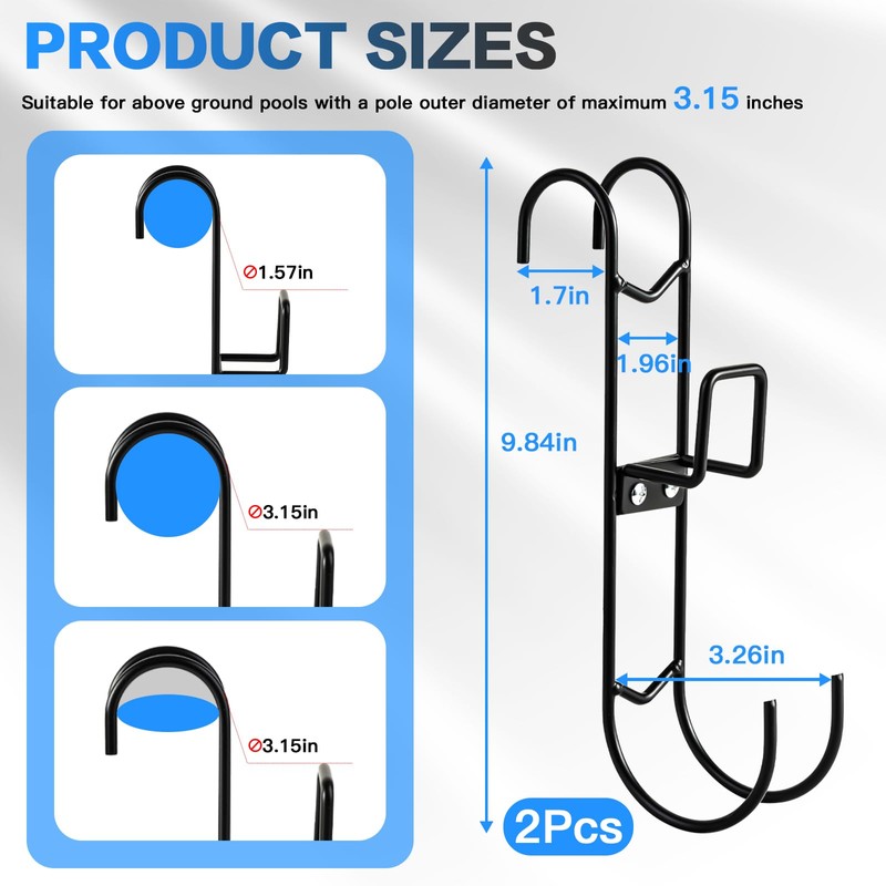 2Pcs Pool Fence Hooks, Heavy Duty Pool Pole Hangers with