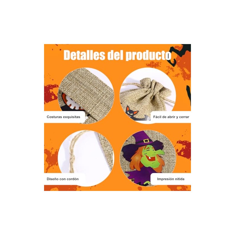 60 Bolsas de Regalo de Arpillera para Halloween con Cordón