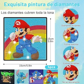 4 Set Pintura De Diamantes, 5D Diamond Painting, 5D DIY Perforación Completa de la Pintura,Diamond Painting Kit, Adultos Niños para Manualidades, Arte de Diamante Decoración de Hogar (15×15CM)