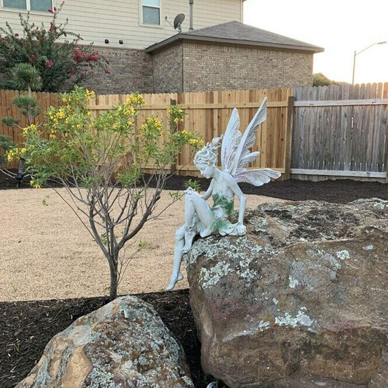 Sitting Fairy Statue Sculpture Figurine Resin Garden Ornament Craft Landscaping