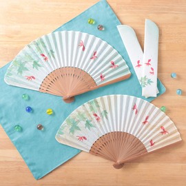 Osaka Choseido Folding Fan, Women's, Stylish, Business, Folding Bag, Handkerchief Included, Summer Cool (Green), green navy
