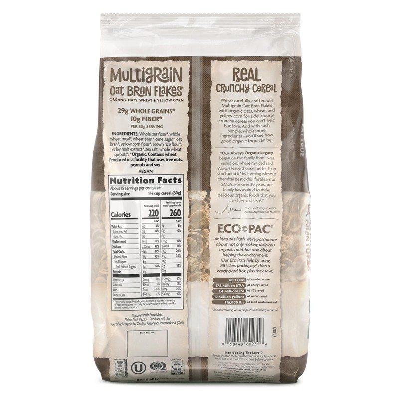 Nature's Path Organic Multigrain Oat Bran Flakes Cereal, 32 oz