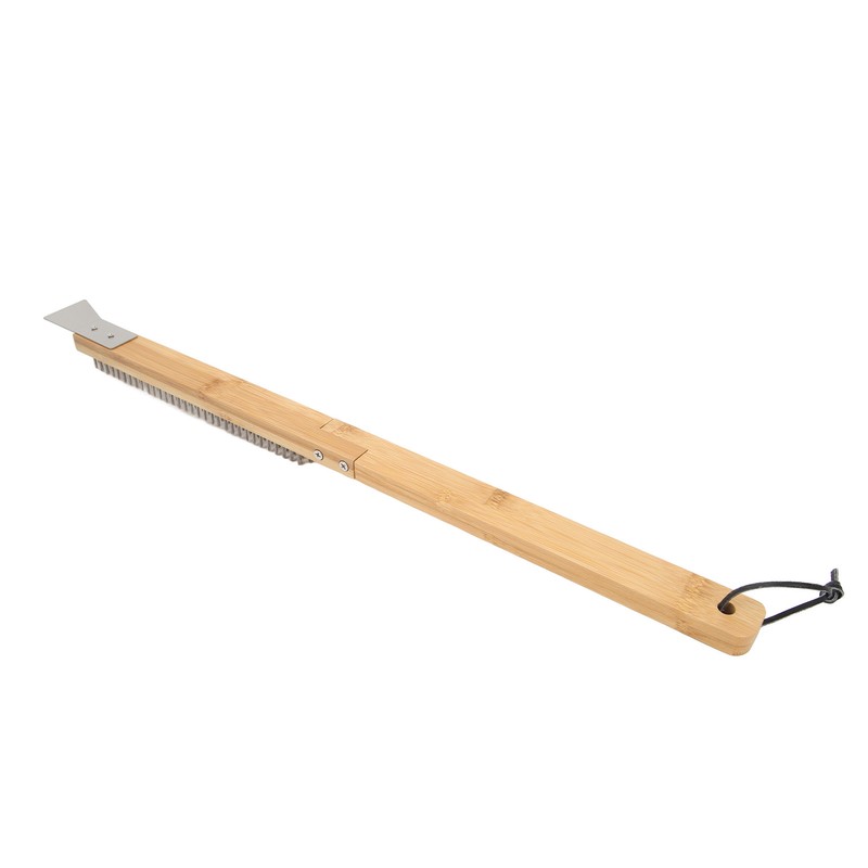 Long Pizza Oven Brush with Scraper Mounted Metal Bristles Pizza